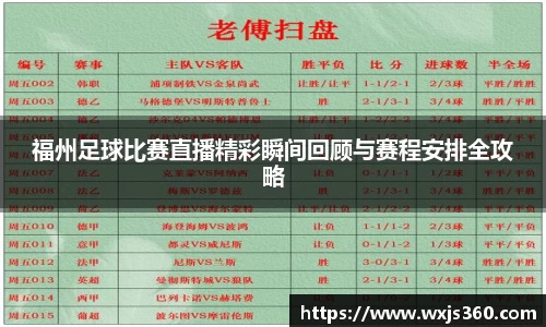 福州足球比赛直播精彩瞬间回顾与赛程安排全攻略