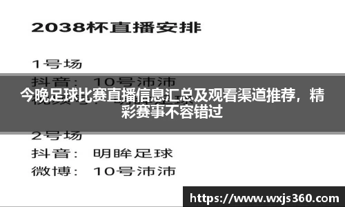 今晚足球比赛直播信息汇总及观看渠道推荐，精彩赛事不容错过